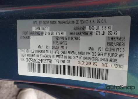 2017 Mazda Mazda3 Sport из США, поврежденный, VIN 3MZBN1K72HM157691